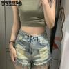 Джинсовые шорты, летние женские дышащие широкие брюки с высокой талией, свободные узкие шорты с волосатым краем и рваными отверстиями
