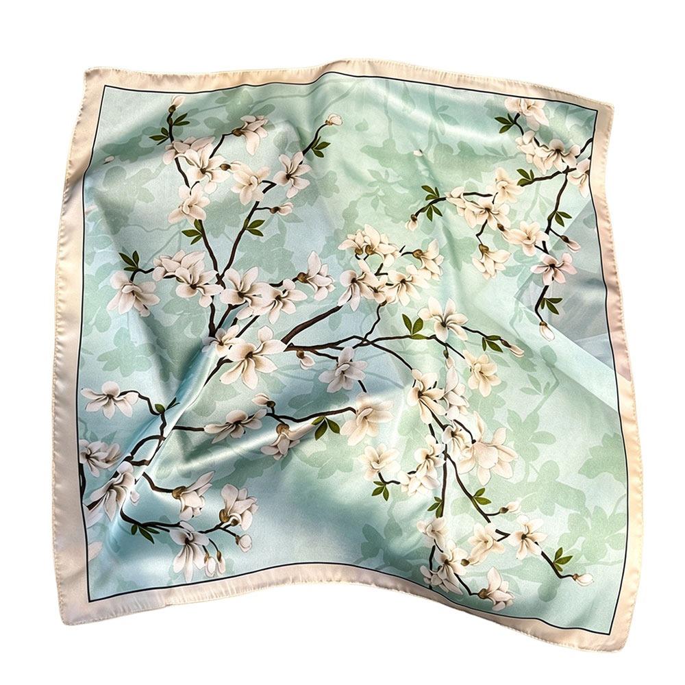 65*65cm Fashion Luxury Women Silk Scarf Square Flowers Print Hair Scarf Breathable All-Match Headband Scarf