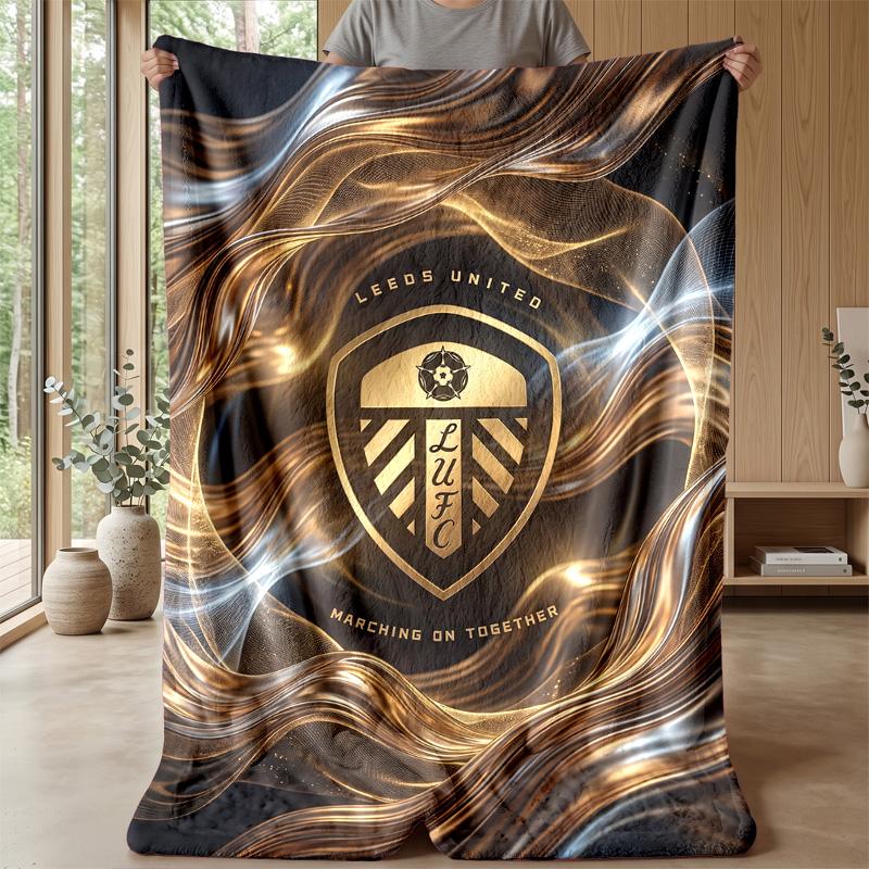 Leeds United Football Print Flannel Blanket, Soft Warm Lightweight Throw Blanket for Sofa Bed Camping