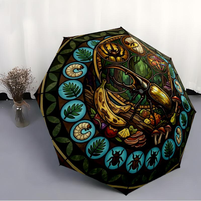 Insect Life Cycle pattern umbrella, portable and foldable design, 8 ribs, a casual accessory for Halloween, Christmas, and birthday gifts.