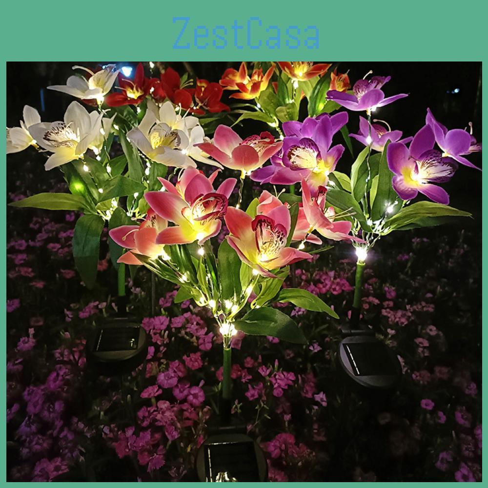 Водонепроницаемая светодиодная солнечная садовая лампа с втыканием в землю, имитация цветка для газона, 7 головок, солнечная лампа-орхидея для ландшафтного дизайна, декор для сада виллы