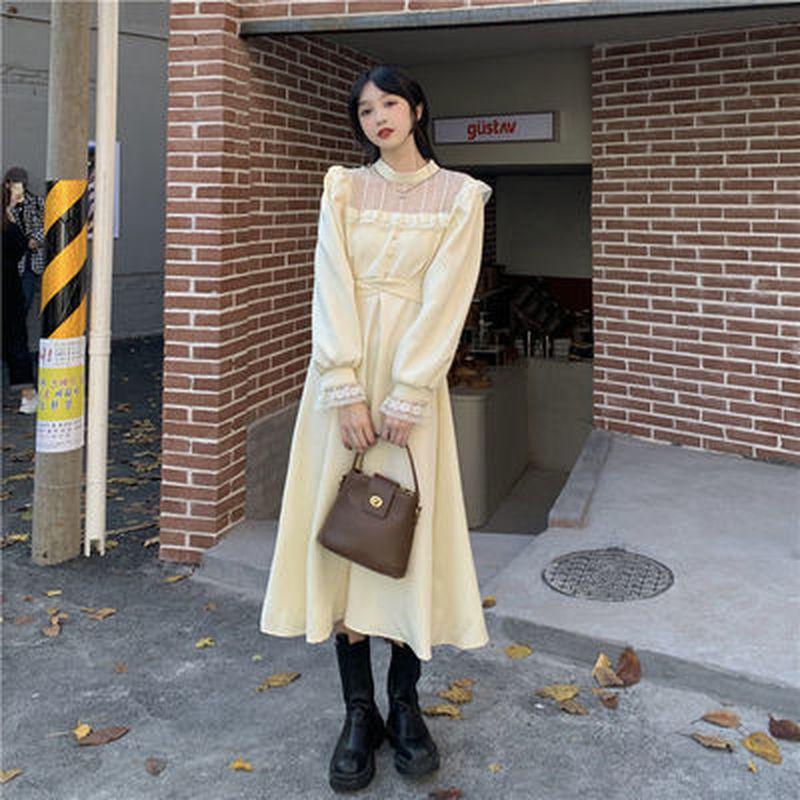 M ~ 4XL, готическое черное платье Y2k, женское платье большого размера, осеннее повседневное кружевное цельное платье с длинными рукавами, корейское вечернее элегантное женское платье миди