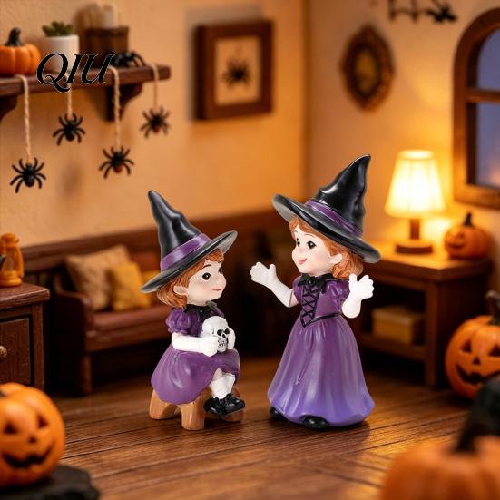 Small Witch Craft 2PCS Purple Statues, Resin Halloween Ornaments, Miniature Spooky Scenes Cute Figurines, for Home Desktop Decoration Scene