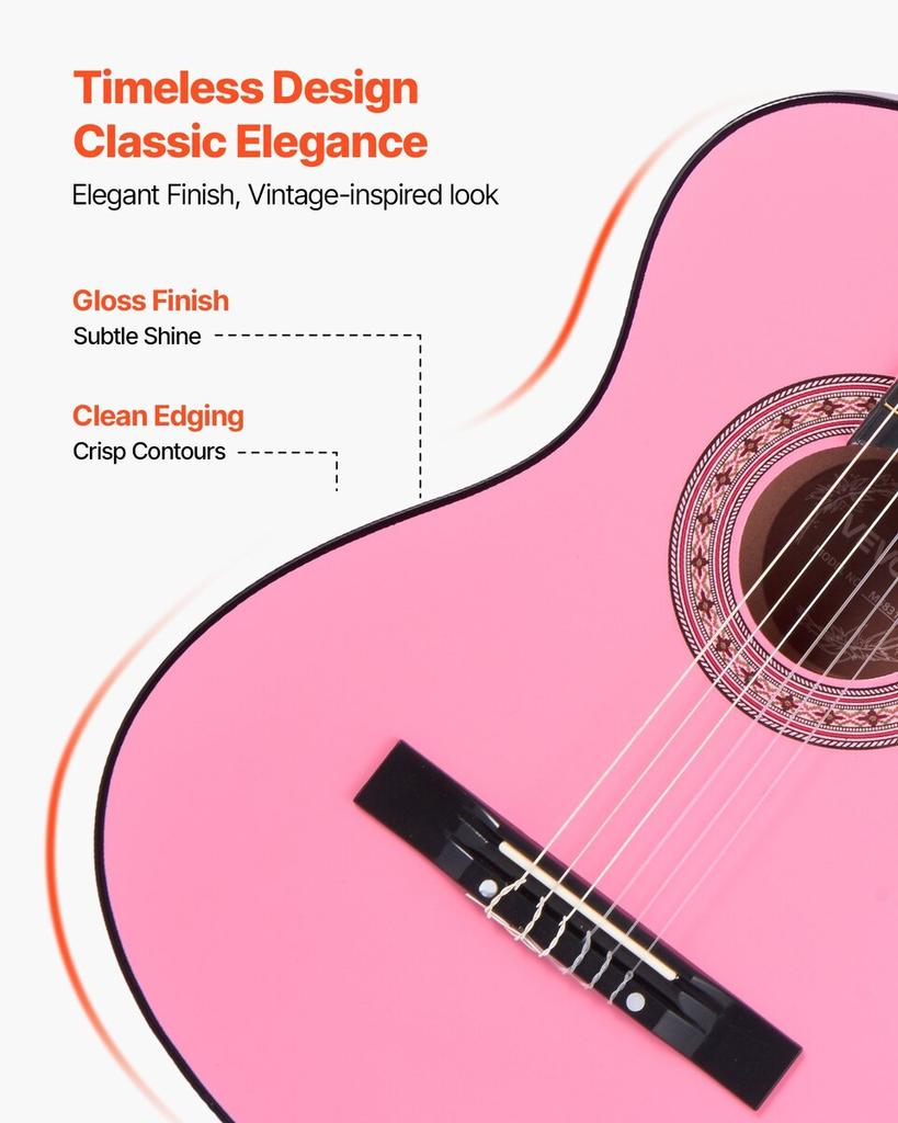 Classical Guitar, 960 mm, Wood Classical Guitar Starter Kit for Beginners, with Nylon Strings, Gig Bag, Strap, Tuner, Extra Strings, Picks, Capo,