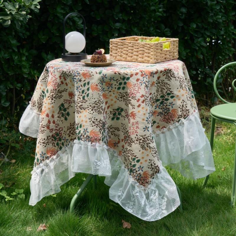 Chinese Style Tablecloth Geometric Jacquard Lace Trim Dustproof Decorative Table Cover Home