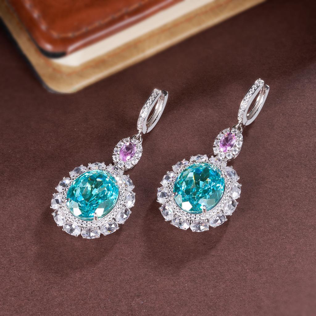 WUIHA Vintage 925 Sterling Silver Lab Sapphire Paraiba High Carbon Diamonds Drop Dangle Wedding Engagement Earrings Fine Jewelry