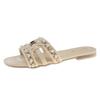 Xiaoxiangfeng flat-bottomed slippers women's outer wear 2025 summer new soft-bottomed fairy versatile pearl seaside sandals