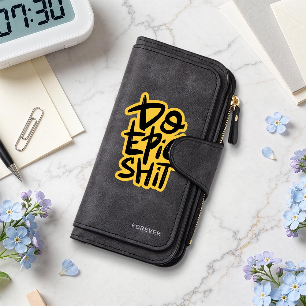Stylish Long Wallet with Cool Slogan Large Capacity Card Holder