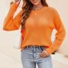 IHUASU Autumn and Winter Solid Colour Women's Knitwear Hollow Out Pullover O-Neck Sweater