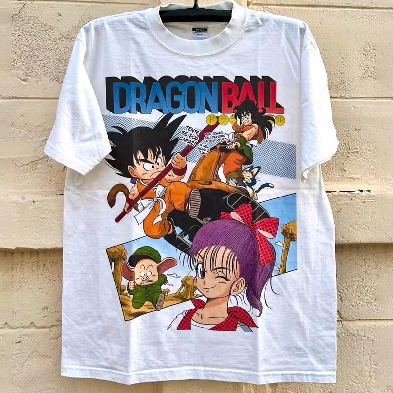 2026 American Retro Animation Dragon Ball Splicing Poster Wind Short-sleeved T-shirt Unisex's and Women's Pure Cotton Short Sleeve