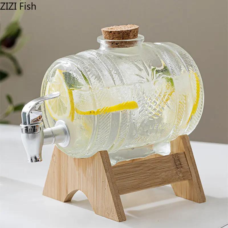1 л домашняя креативная стеклянная бутылка для холодной воды с краном китайская прозрачная стеклянная бутылка бар день рождения вечеринка соковый напиток ведро
