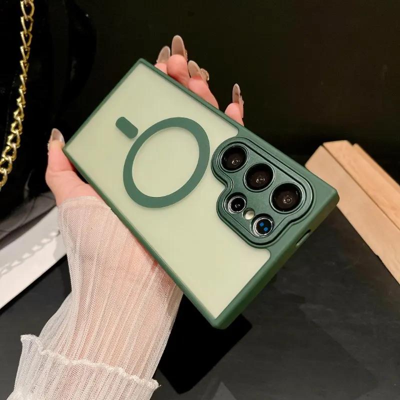 Магнитный Роскошный Матовый Полупрозрачный Бронированный Противоударный Чехол Для Samsung Galaxy S25 S24 S23 Ultra Plus Чехол с Поддержкой Беспроводной Зарядки Magsafe