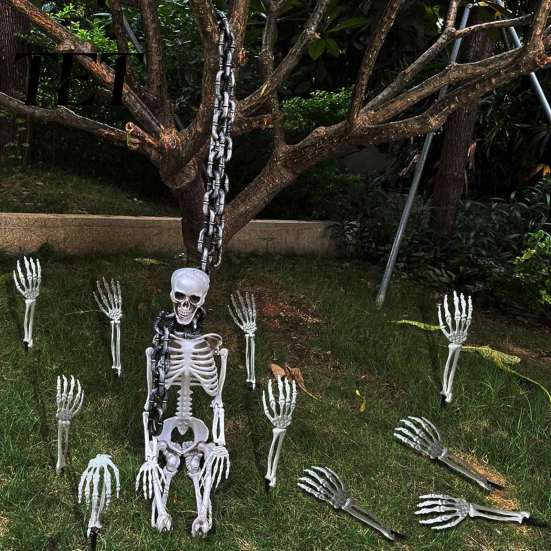 Weather Resistant Plastic Stakes 1 Pair Halloween Skeleton Hand Yard Stake, Fake Bone Ground Realistic Hands Insert Decor for Graveyard Cemetery Lawn