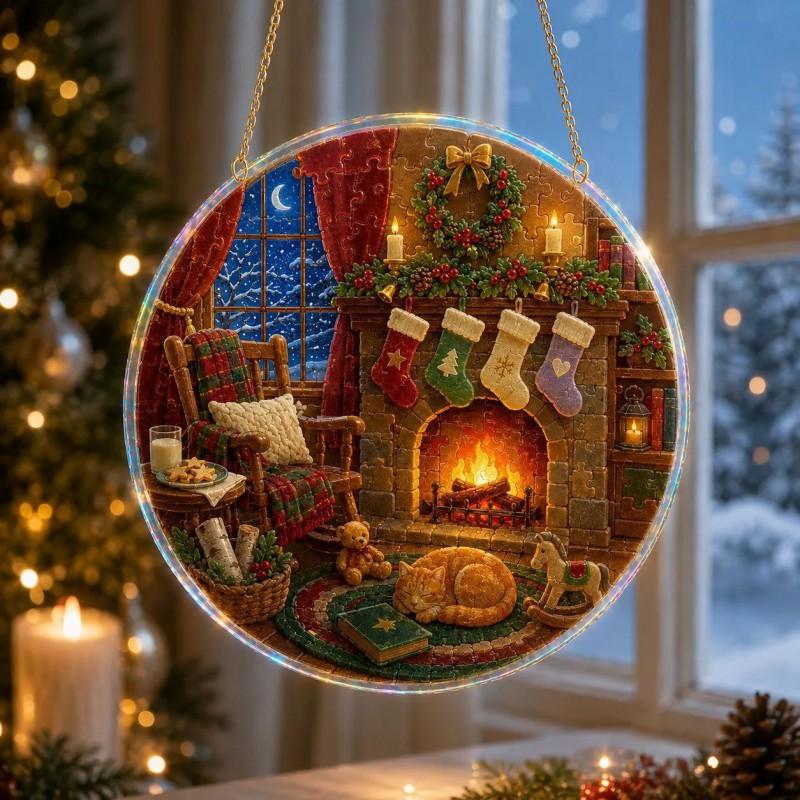 Christmas Acrylic Hanging Ornament Puzzle Catcher Light Reflector Decorative Tree Holiday Home Decoration