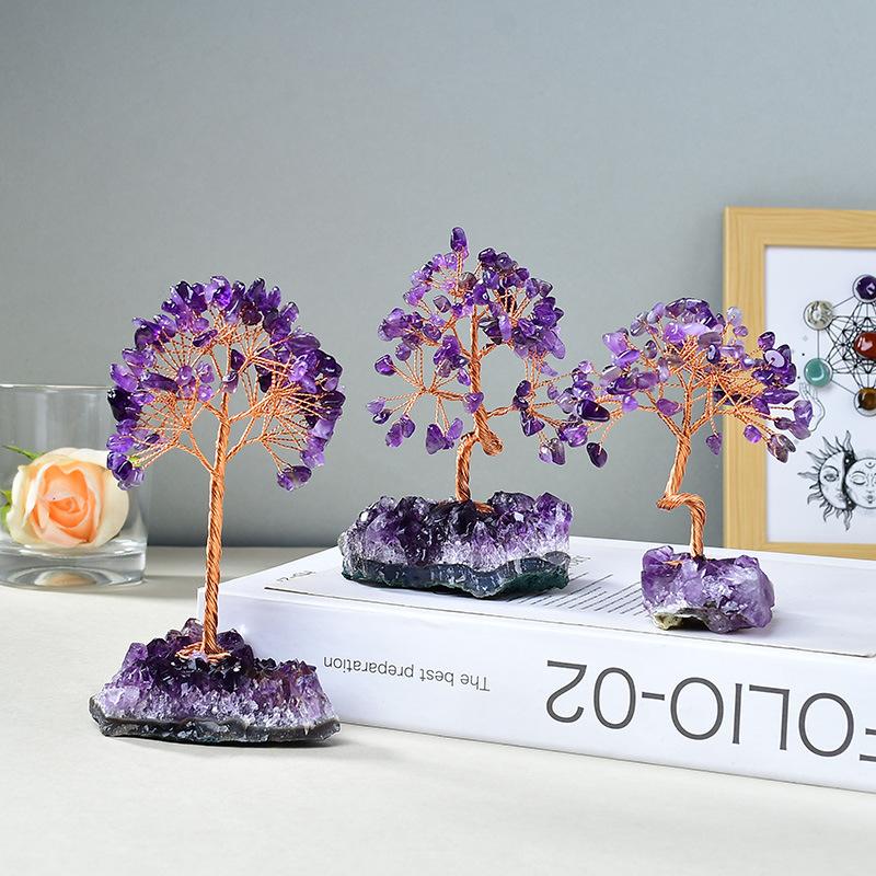 Cross-border Eco-friendly Engraved Natural Amethyst Cluster Base Money Tree Ornament Home Decoration Fortune Tree