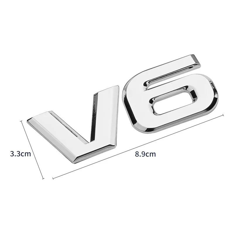 1Pc 3D Metal V6 V8 Logo Engine Displacement Rear Trunk Tailgate Car Badge Decal Side Wing Emblem Sticker Car Styling Acceesories