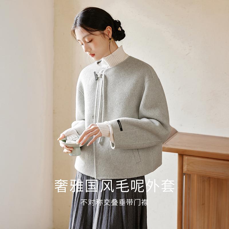 New Chinese style short double-sided woolen coat