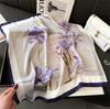 Elegant Lavender Print Shawl Square Scarf for Women Satin Fashion Wraps Neckerchief Female Hair Bands Ribbon Headband Bandana