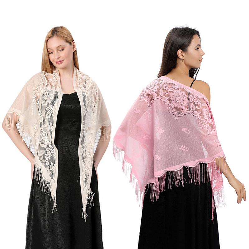 Womens Triangle Poncho Multiple Colors Sheer Tassels Scarf Lace Wedding Party Accessories