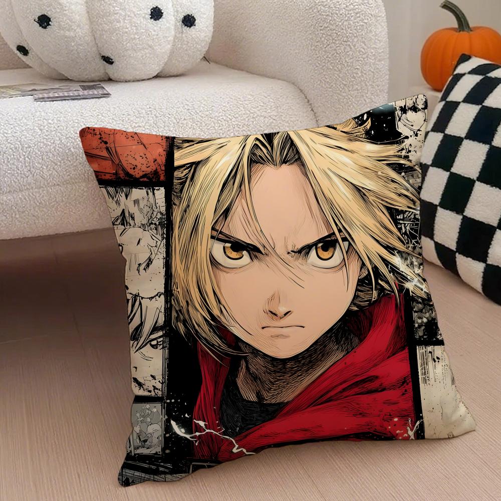 FFullmetal Alchemist Brotherhoo Cushion Cover Linen Pillow Case Soft Breathable Protective Couch Room Decoration