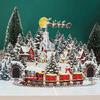 3D Christmas Card Night Before Christmas Scene With Santa, Reindeer, Snowy Village & Moonlit Sky Festive Holiday Greeting Card F