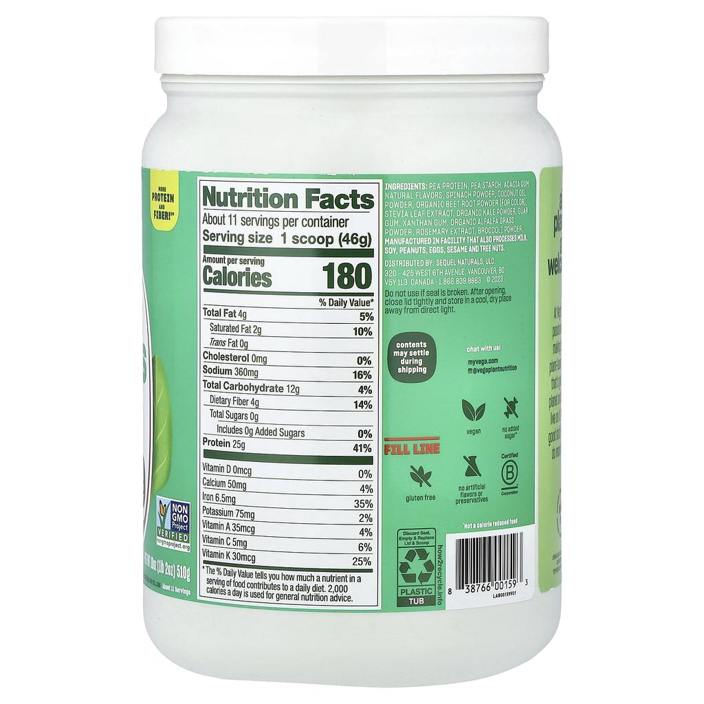 Vega Plant-Based Original Protein + Greens, Mixed Berries, 510g (1lb 2oz)