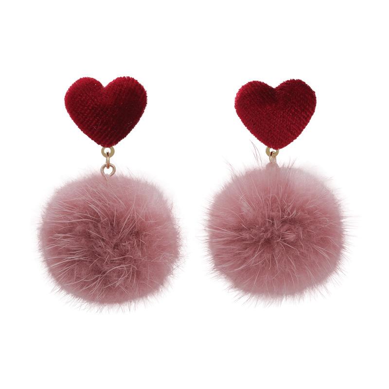 Рождественский Новый год Зимние винно-красные бархатные плюшевые серьги с шариками «Любовь» Премиум-гвоздики для девочек