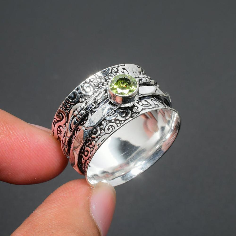 Кольцо с драгоценным камнем перидот, Кольцо тревоги, Кольцо беспокойства, Кольцо Непоседы, Вращающееся кольцо, Женское кольцо, Кольцо из цельного серебра 925 пробы, Подарок для нее