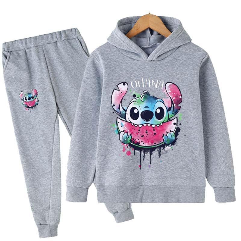 2025 MINISO Stitch Hoodies + Pants Sets Children 1-16 Years Suit Boys Sports Suits Kids Brand Sport Suits Little Monster Hoodies Tops + Pants Set 2pcs