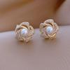 Korean Exquisite Gold Color Delicate Pearl Sown Flower Stud Earrings For Women Earring Fashion Jewelry New Custom Jewelry