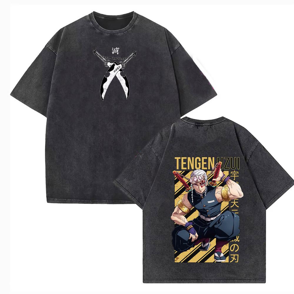 Demon Slayer  Anime Printed Tshirt Mens and Womens Washed Tshirt High Quality Vintage Cotton Tshirt Harajuku YK Top