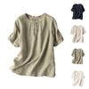 Women's Solid Color Cotton And Linen Short-sleeved Embroidered Retro Breathable T-shirt Round Neck Top