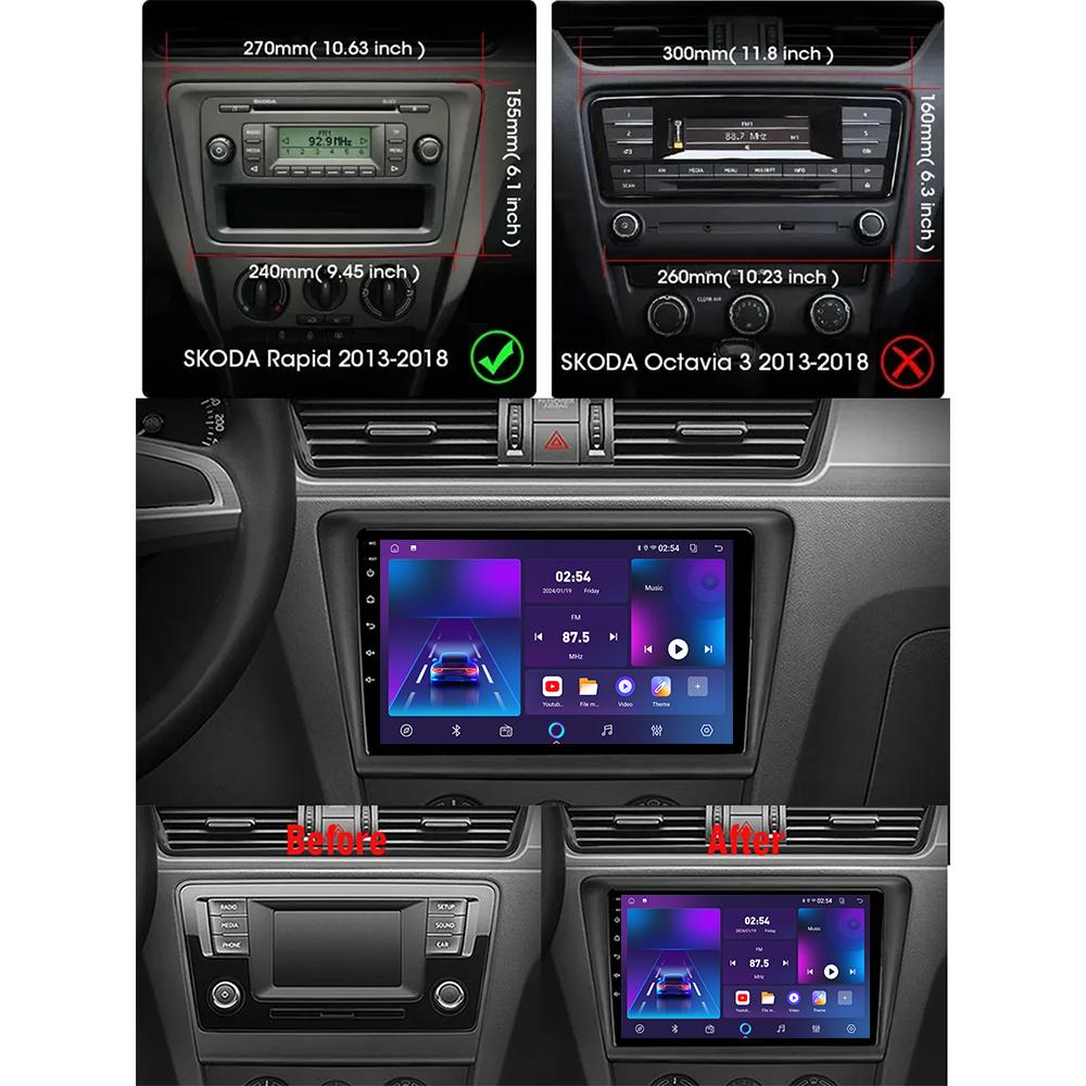 Android Carplay автомобильное радио для Skoda Rapid NH3 NH1 2012-2020 мультимедийный проигрыватель головное устройство стерео GPS навигация BT WIFI 4+64 ГБ