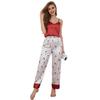 Women’s Pajamas Satin Suspender Shirt Long Pants Two-piece Sleep Lounge Wear Printed Thin Imitation Silk Sleeping Suits Summer Home Casual Wear