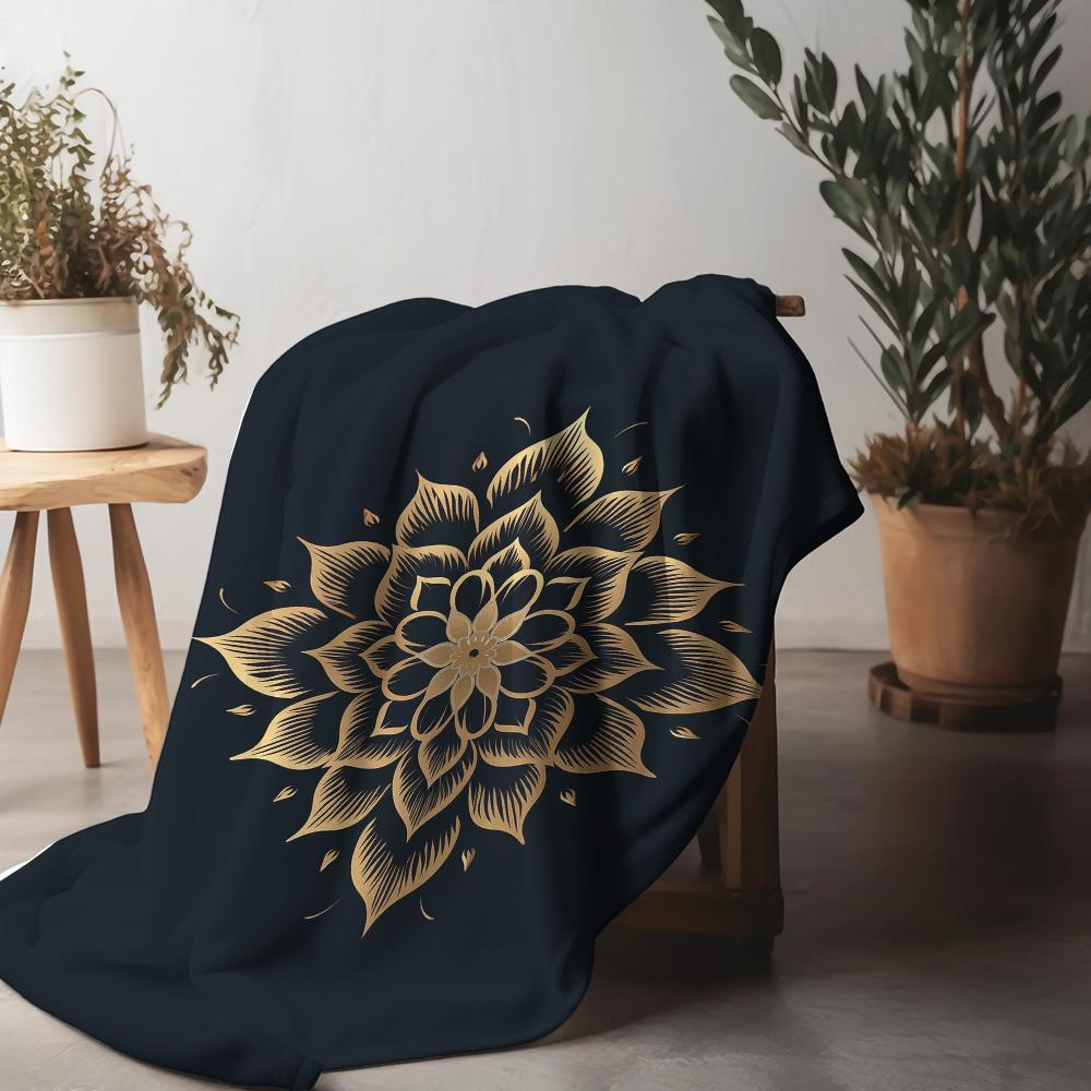 Boho Mandala Fleece Blanket - Geometric Pattern Throw Blanket - Floral Print Decorative Sofa Cover for Living Room Bedroom