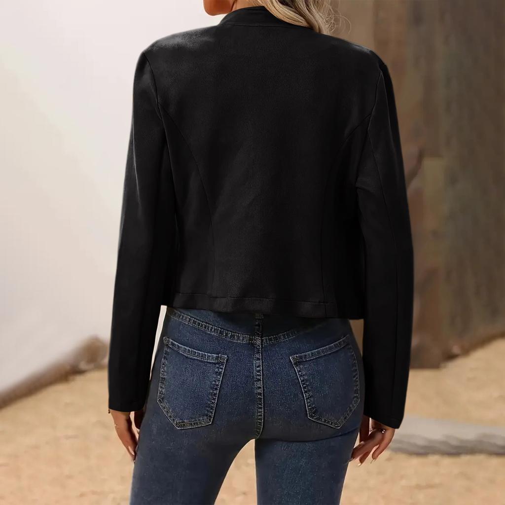 Женская куртка Повседневная Приталенная Лацкан Двубортная Мотоциклетная куртка Пальто