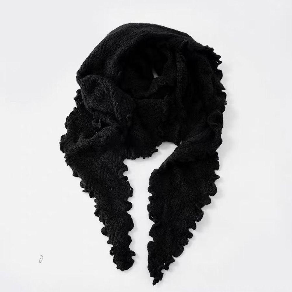 Ruffled Edge Knitting Scarf Soft Breathable Hollow Scarf Triangular Scarf Spring Autumn Winter