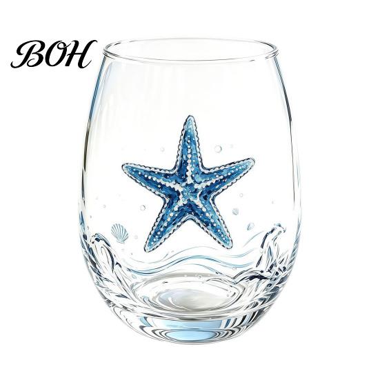 Stylish Nautical Themed Cup Marine Animal Theme Clear Glass Tumbler, Handcrafted Painted Glassware, Elegant Celebration Gift Creative Unique Drinking