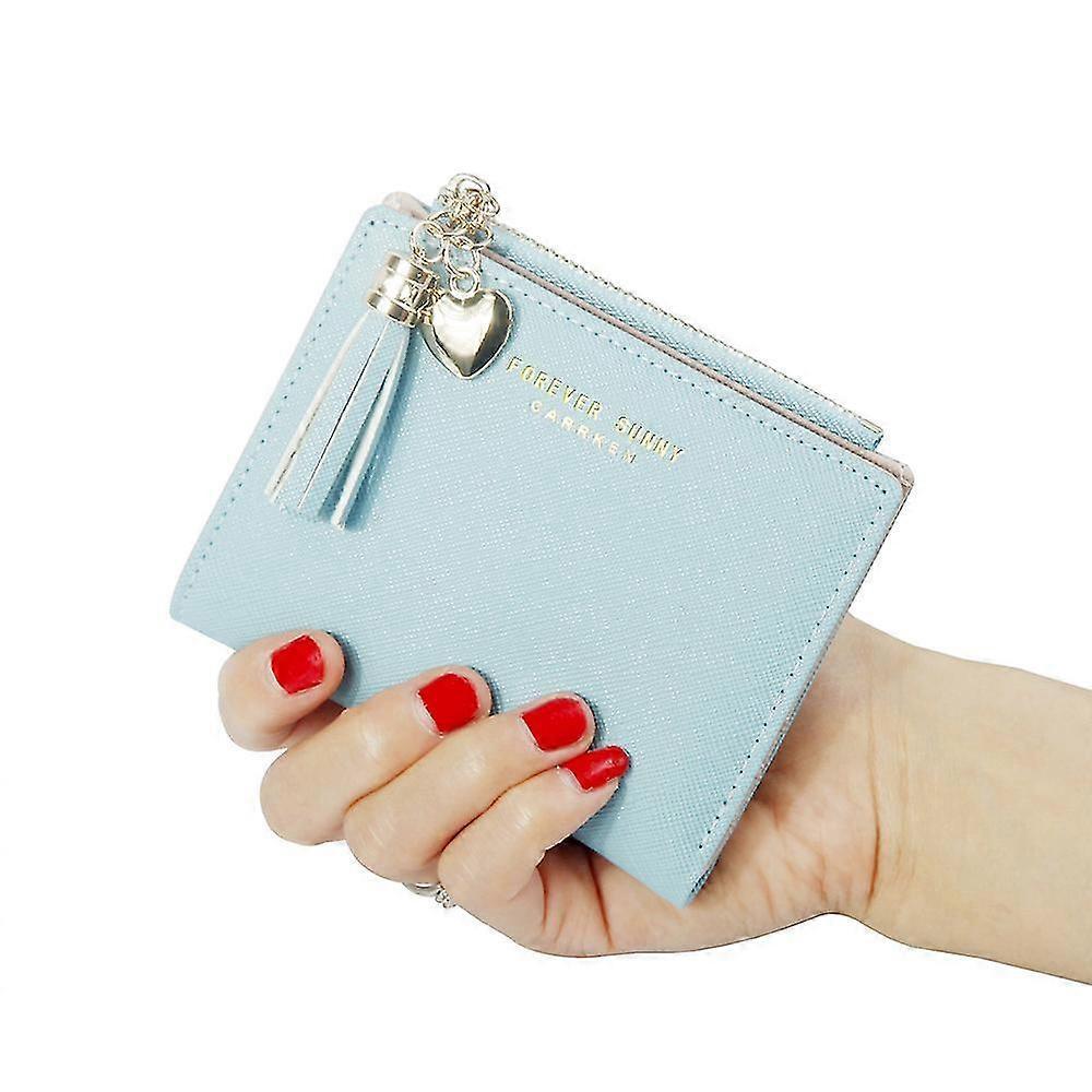 Small Wallets For Women Bifold Slim Coin Purse Zipper Id Card Holder - Blue