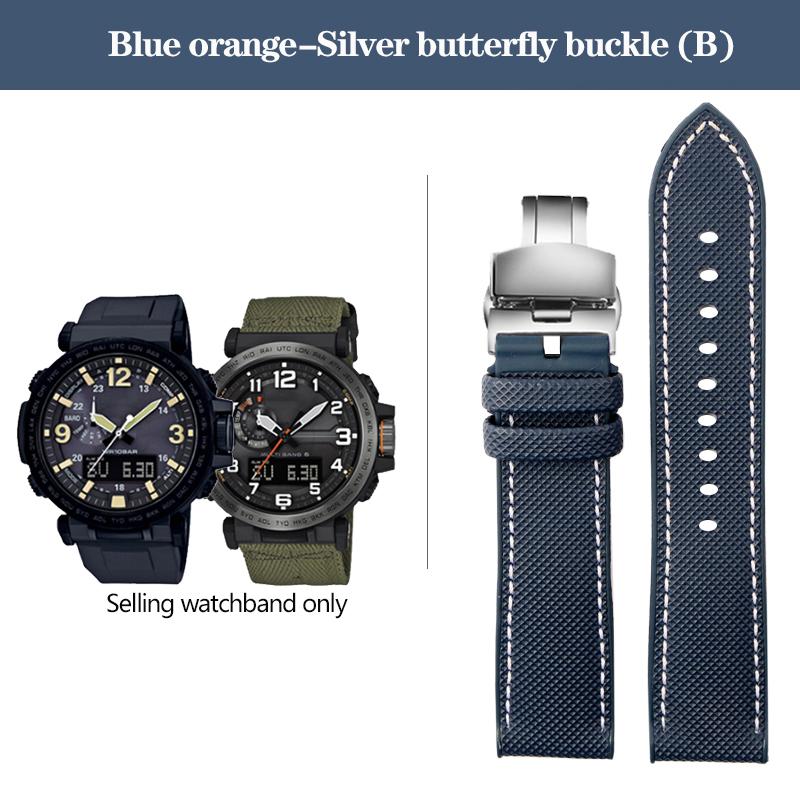 Нейлоновый ремешок для часов с резиновым низом для серии Casio PROTREK PRG-600YB PRG-650 PRW-6600, парусиновый силиконовый ремешок для часов, спортивный ремешок 24 мм
