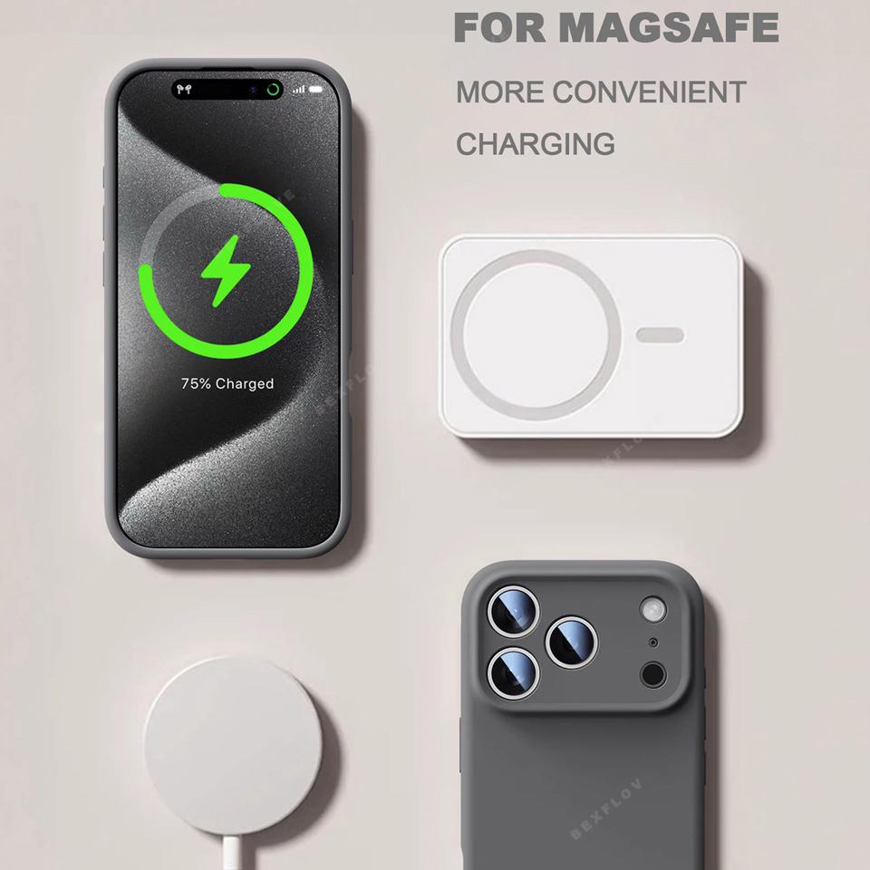 Official Magnetic Charging Phone Case For For Iphone 16E 16 1 14 Plus 12 13 16 Pro Max Liquid Silicone Protector Soft Cover