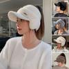 Women Autumn Winter Knitting Baseball Hat Letter Design Earflap Plush Warm Hat Outdoor Sport Windproof Ponytail Hat