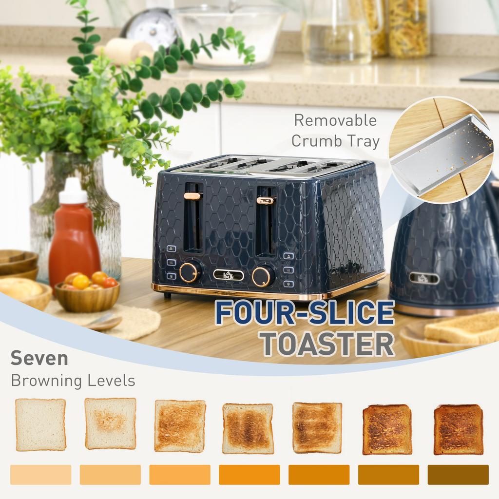 Kettle and Toaster Set, 1.7L 3000W Fast Boil Jug Kettle with Auto Shut Off, 4 Slice Toaster with 7 Level Browning Controls & Crumb Tray