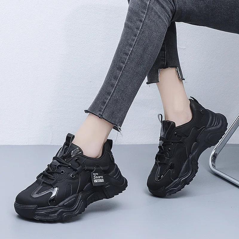 Модные Новые Летние Женские Кроссовки для Бега 2024 Корейский Стиль Повседневная Спортивная Обувь Толстая Подошва Дышащий Верх Для Студентов