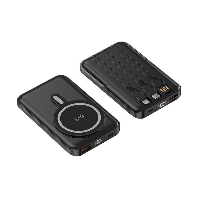 3C Certified Wireless Magnetic Power Bank: 15W PD, Strong Magnet, Built-in Triple Cables & Stand, Ideal for Air Travel.