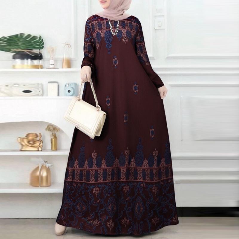 ZANZEA Женское повседневное мусульманское длинное платье с круглым вырезом и длинным рукавом