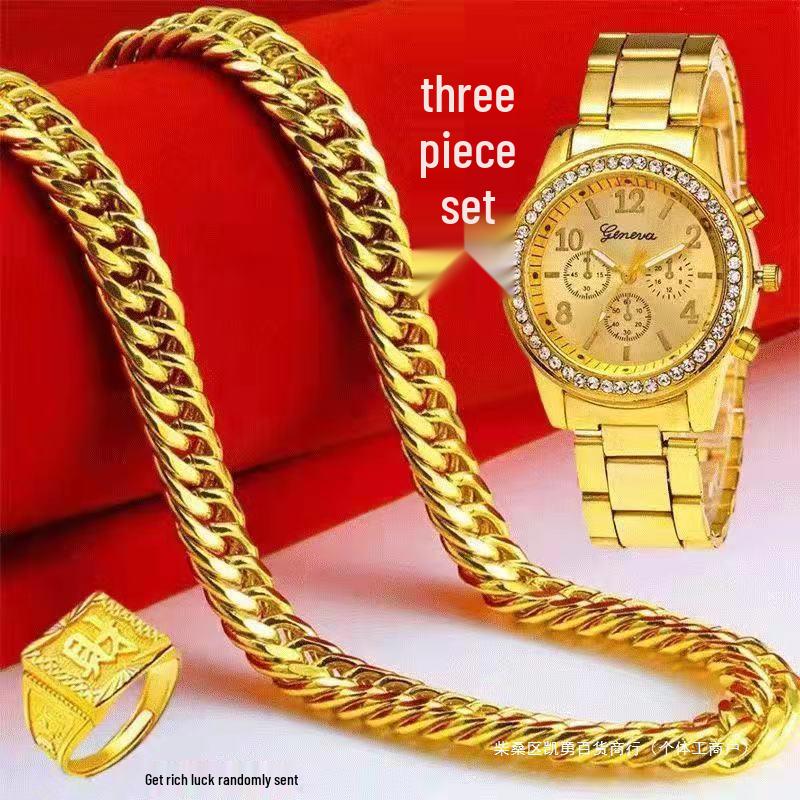 Вьетнамское мужское ожерелье с позолотой песочного цвета – Толстая, массивная, не тускнеющая свадебная цепочка