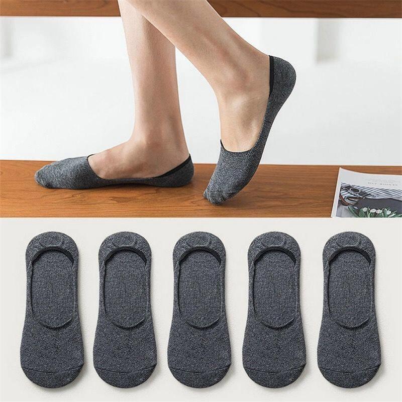 5 пар полосатых/однотонных/точечных мужских хлопковых носков-лодочек, летние тонкие невидимые женские силиконовые нескользящие носки для спорта