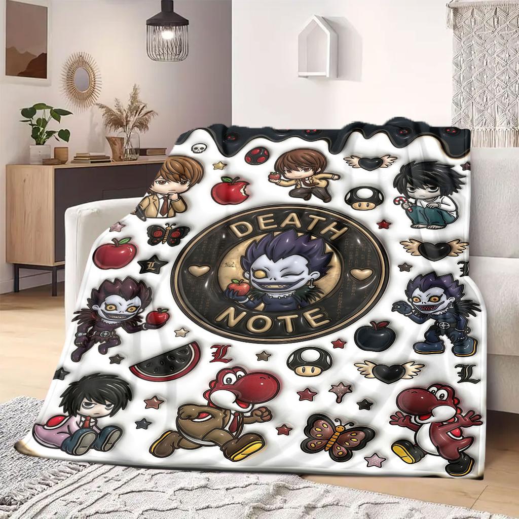 Death Note Top 2D Cartoon Flannel Blanket, Printed Pattern for Room, Soft Bedding Travel Picnic Throw_LIAN