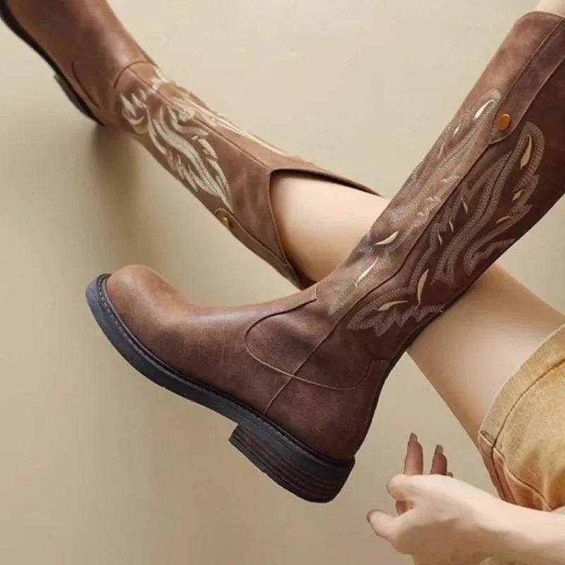 Fashion Women's Shoes 2024 High Quality Sleeve Women's Boots Winter Warm Round Toe Solid High Tube Low-heeled Fashion Boots Zapatos